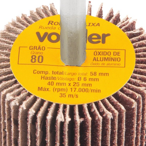 Roda de lixa 40 x 25 mm com haste grão 80 Roda de lixa 40 x 25 mm com haste grão 80