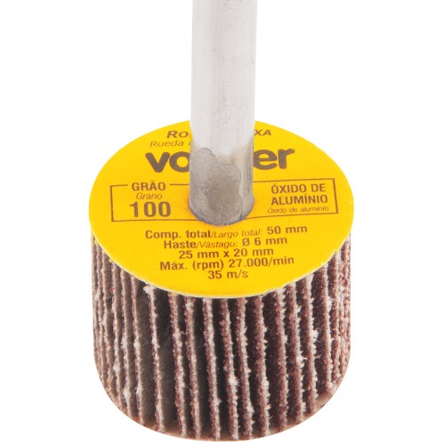 Roda de lixa 25 mm x 20 mm com haste grão 100 Roda de lixa 25 mm x 20 mm com haste grão 100