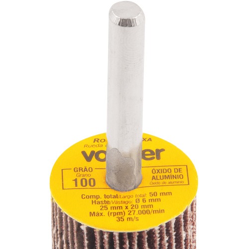 Roda de lixa 25 mm x 20 mm com haste grão 100 Roda de lixa 25 mm x 20 mm com haste grão 100