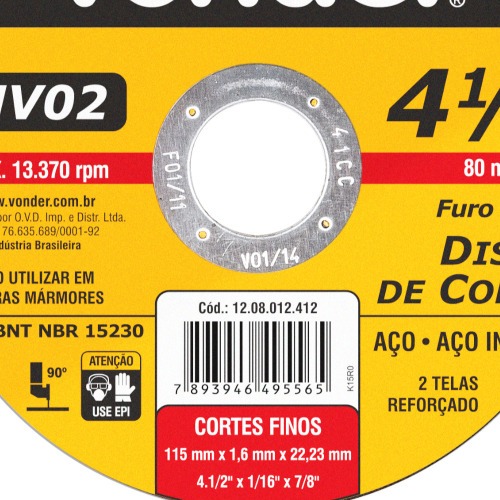 Disco de corte 115 x 1,6 x 22,23 mm