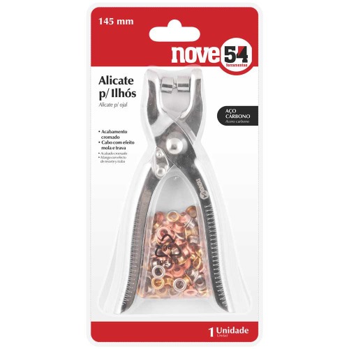 Alicate para ilhos em aço cromado com 100 ilhoses Alicate para ilhos em aço cromado com 100 ilhoses