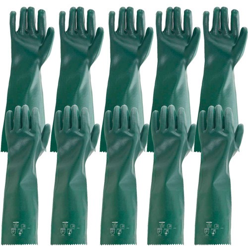 Kit 5 pares de luva pvc lisa com forro de algodão 56 cm - PLV 0056 Kit 5 pares de luva pvc lisa com forro de algodão 56 cm - PLV 0056