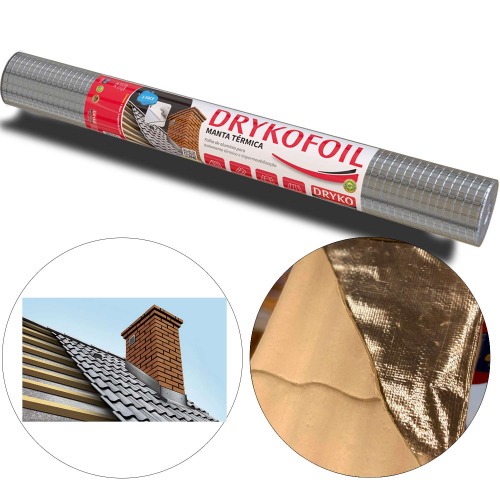 Manta térmica para telhado em alumínio 1 face 1,20 x 41,67m 50m² - DRYKOFOIL Manta térmica para telhado em alumínio 1 face 1,20 x 41,67m 50m² - DRYKOFOIL