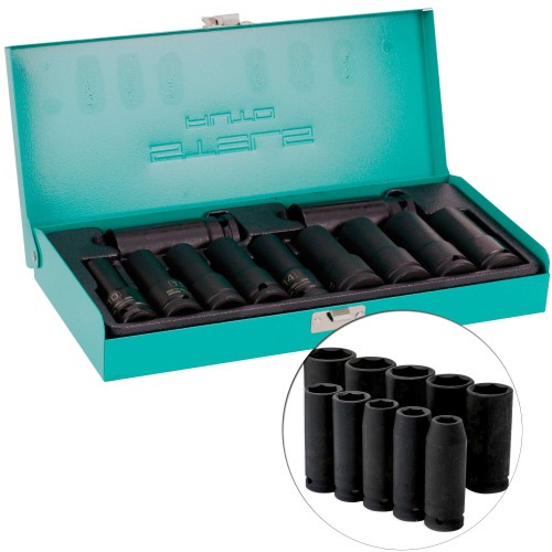 Jogo de soquete de impacto sextavado longo 10 a 24 mm 1/2