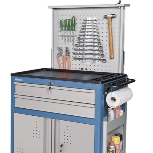 Carrinho para ferramentas fechado com 2 gavetas porta inferior e painel retrtil