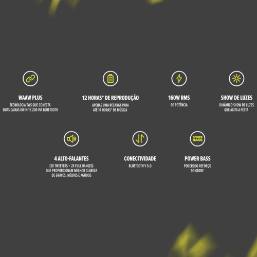 Caixa de som porttil 160W RMS com Bluetooth By Alok - Infinite 200  110V/220V