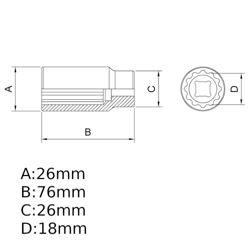 Soquete estriado longo 18 mm encaixe 1/2