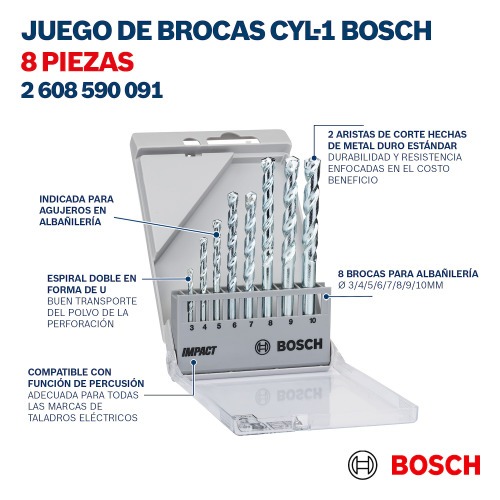 Jogo de broca para concreto 3 a 10 mm com 8 peas - CYL-1
