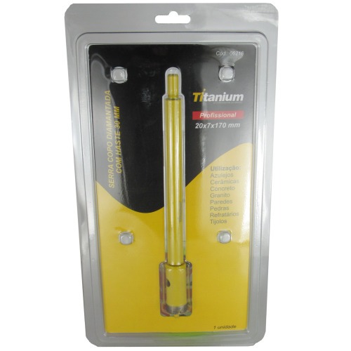Serra copo diamantada 20 mm com haste encaixe 3/8