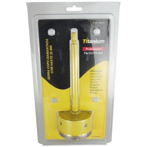 Serra copo diamantada 75 mm com haste encaixe 3/8