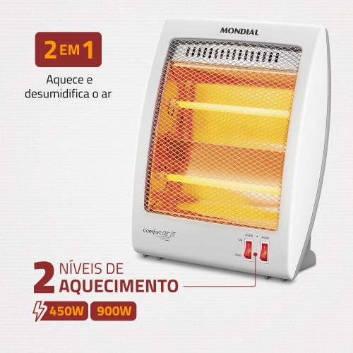 Aquecedor de ambientes 900W 2 em 1 quartzo Confort III - A-16  110V Aquecedor de ambientes 900W 2 em 1 quartzo Confort III - A-16  110V