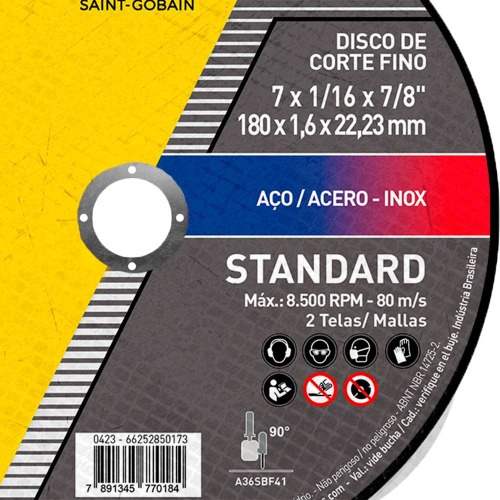Disco de corte para metal e inox 7 x 1,6 x 7/8