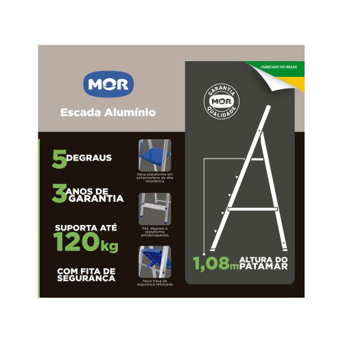 Escada de alumnio 5 degraus modelo residencial - 5103