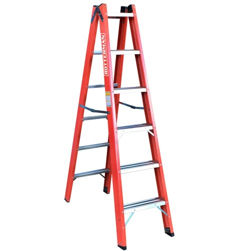 Escada tesoura dupla em fibra de vidro 6 degraus 1,80 m - Profissional Escada tesoura dupla em fibra de vidro 6 degraus 1,80 m - Profissional