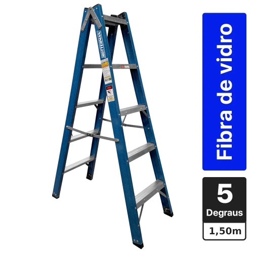Escada tesoura dupla em fibra de vidro 5 degraus 1,5 m - Premium Escada tesoura dupla em fibra de vidro 5 degraus 1,5 m - Premium