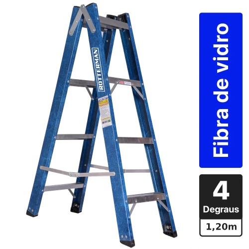 Escada tesoura dupla em fibra de vidro 4 degraus 1,2 m - Premium