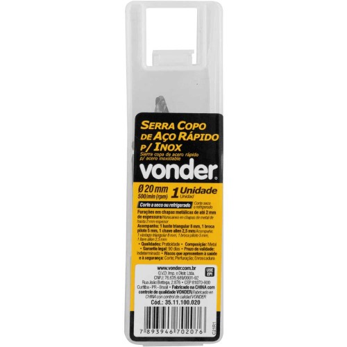 Serra copo de ao rpido 20 mm para inox