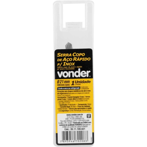 Serra copo de ao rpido 21 mm para inox