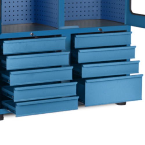 Armrio para ferramentas com 3 prateleiras 9 gavetas e portas de vidro - AM-1022