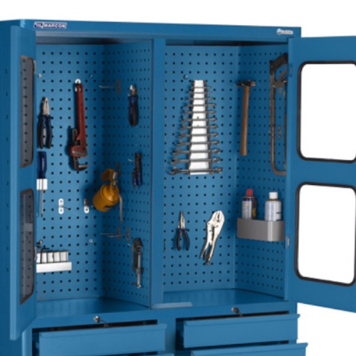 Armrio para ferramentas com 3 prateleiras 9 gavetas e portas de vidro - AM-1022