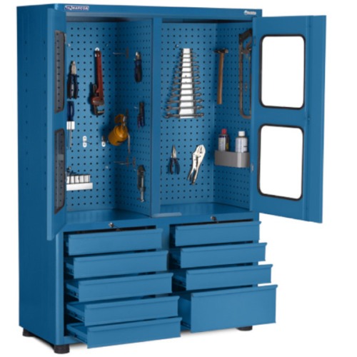 Armrio para ferramentas com 3 prateleiras 9 gavetas e portas de vidro - AM-1022