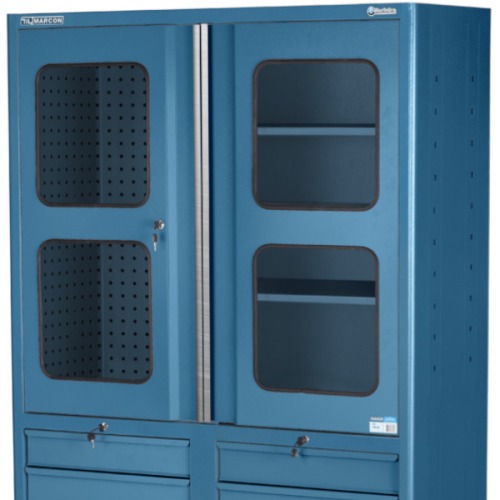 Armrio para ferramentas com 3 prateleiras 9 gavetas e portas de vidro - AM-1023