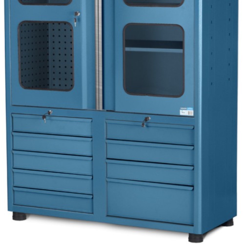 Armrio para ferramentas com 3 prateleiras 9 gavetas e portas de vidro - AM-1023