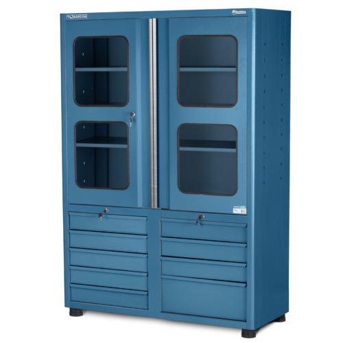 Armário para ferramentas com 3 prateleiras 9 gavetas e portas de vidro - AM-1024 Armário para ferramentas com 3 prateleiras 9 gavetas e portas de vidro - AM-1024