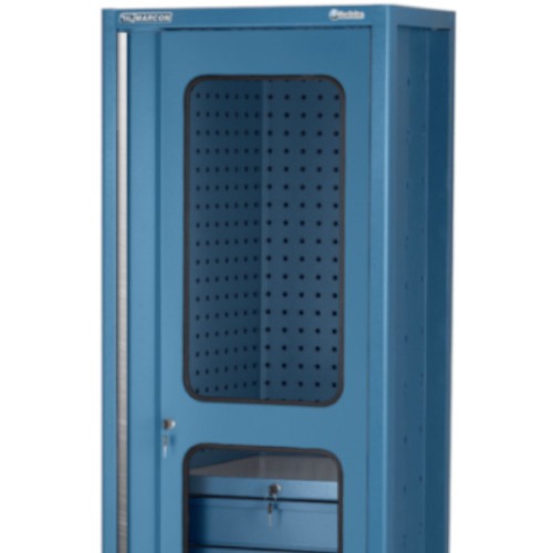 Armrio para ferramentas com 5 gavetas chapa perfurada e porta em vidro - AM-1020