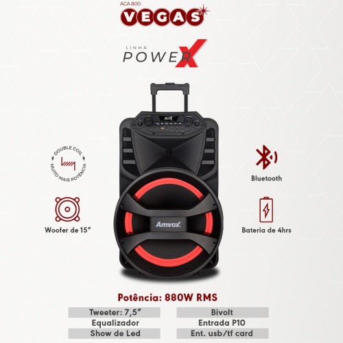 Caixa de som amplificada 880W RMS Bluetooth - Vegas ACA 880  110V/220V