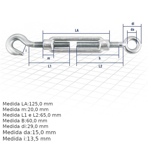 Esticador gancho com olhal para cabo de ao 3/8