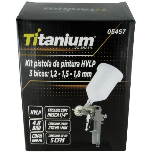 Pistola de pintura HVLP tipo gravidade com 3 bicos 1,2/1,5 e 1,8mm - 05457