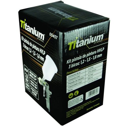 Pistola de pintura HVLP tipo gravidade com 3 bicos 1,2/1,5 e 1,8mm - 05457