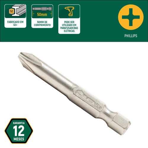 Jogo de bits philips Ph2 x 50mm encaixe 1/4