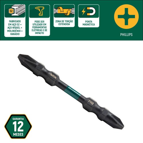 Jogo de bits philips duplo de impacto Ph3 x 110mm encaixe 1/4