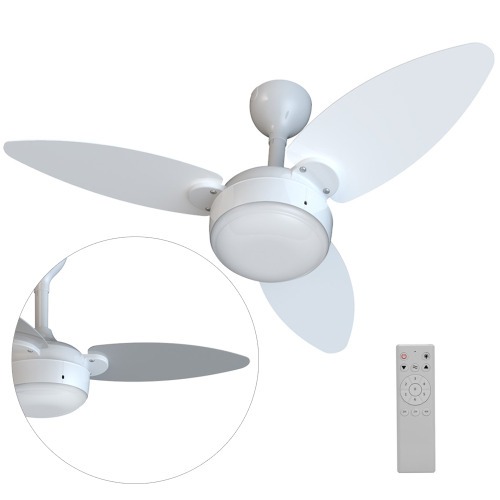 Ventilador de teto 3 ps Inverter dupla face branco/cinza com controle remoto - Elluz  110V/220V