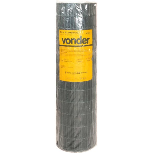 Tela alambrado verde malha 10 x 5 cm fio 2,5 mm com 1,2 x 25 m