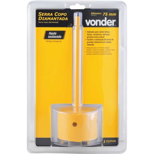 Serra copo diamantada 75 mm com haste