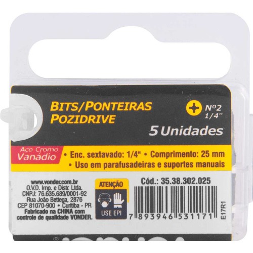Jogo de bitz ponteira pozidrive encaixe 1/4
