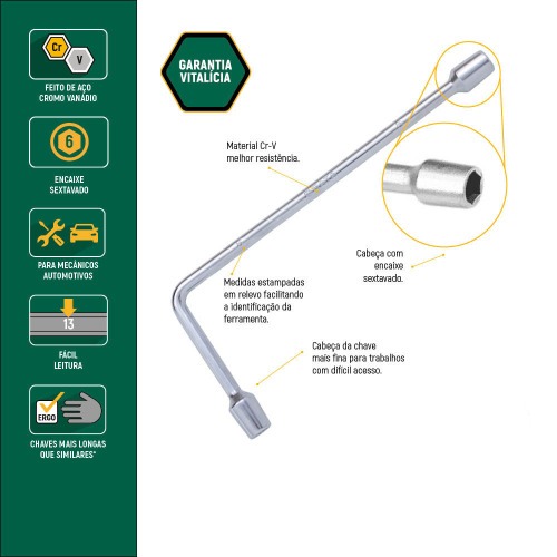 Chave biela sextavada 19 mm ao cromo vandio - ST47522L