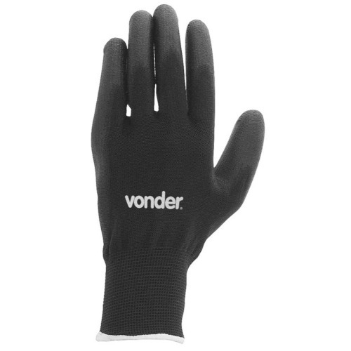 Luva de poli�ster preta com poliuretano tamanho 8 - PPV 1008