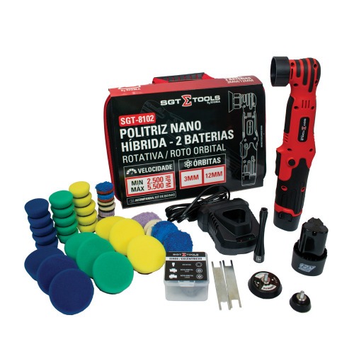 Politriz Roto Orbital nano hibrida bateria 12V com 2 baterias e kit de acessórios - SGT-8102 110V/220V Politriz Roto Orbital nano hibrida bateria 12V com 2 baterias e kit de acessórios - SGT-8102 110V/220V