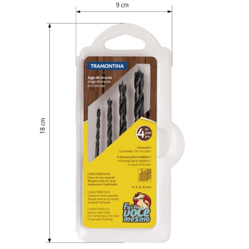 Jogo de brocas para madeira com 4 peas