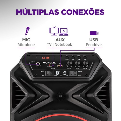 Caixa de som amplificada 250W RMS Bluetooth e FM Connect PartyPlus - CM-250  110V/220V
