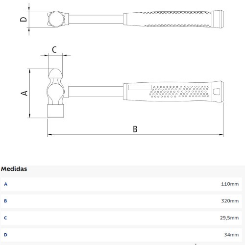 Martelo de bola cabo tubular 500g - Ultrafortis