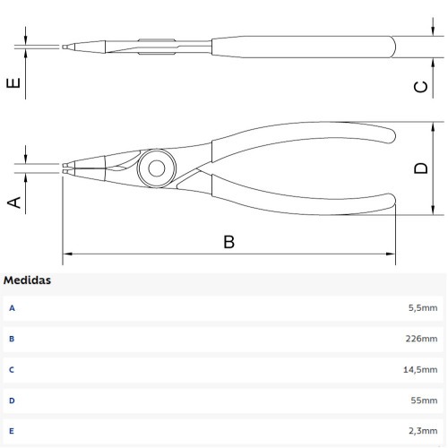 Alicate para anéis interno reto 9 Alicate para anéis interno reto 9