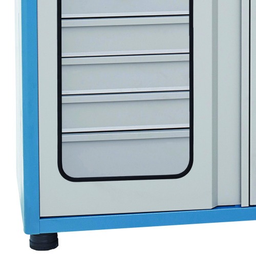 Armrio para ferramentas com 3 prateleiras 5 gavetas e portas de vidro - AM-14