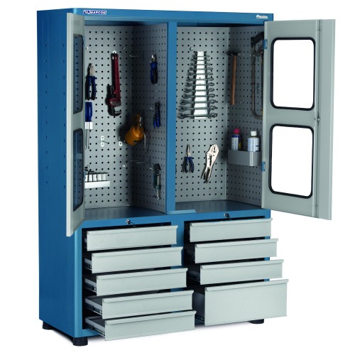 Arm�rio para ferramentas com 2 prateleiras 9 gavetas e portas de vidro - AM-68