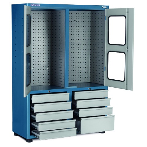 Arm�rio para ferramentas com 2 prateleiras 9 gavetas e portas de vidro - AM-68