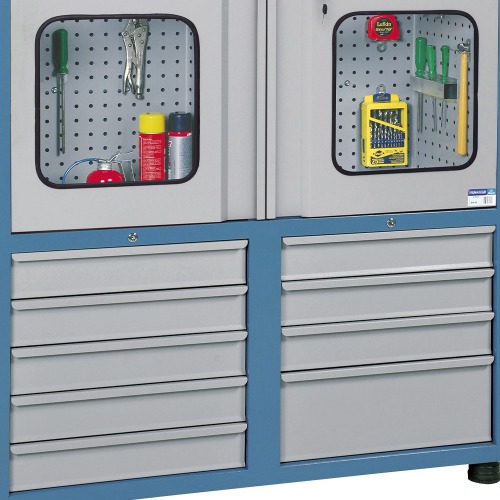 Armrio para ferramentas com 3 prateleiras 9 gavetas e portas de vidro - AM-69